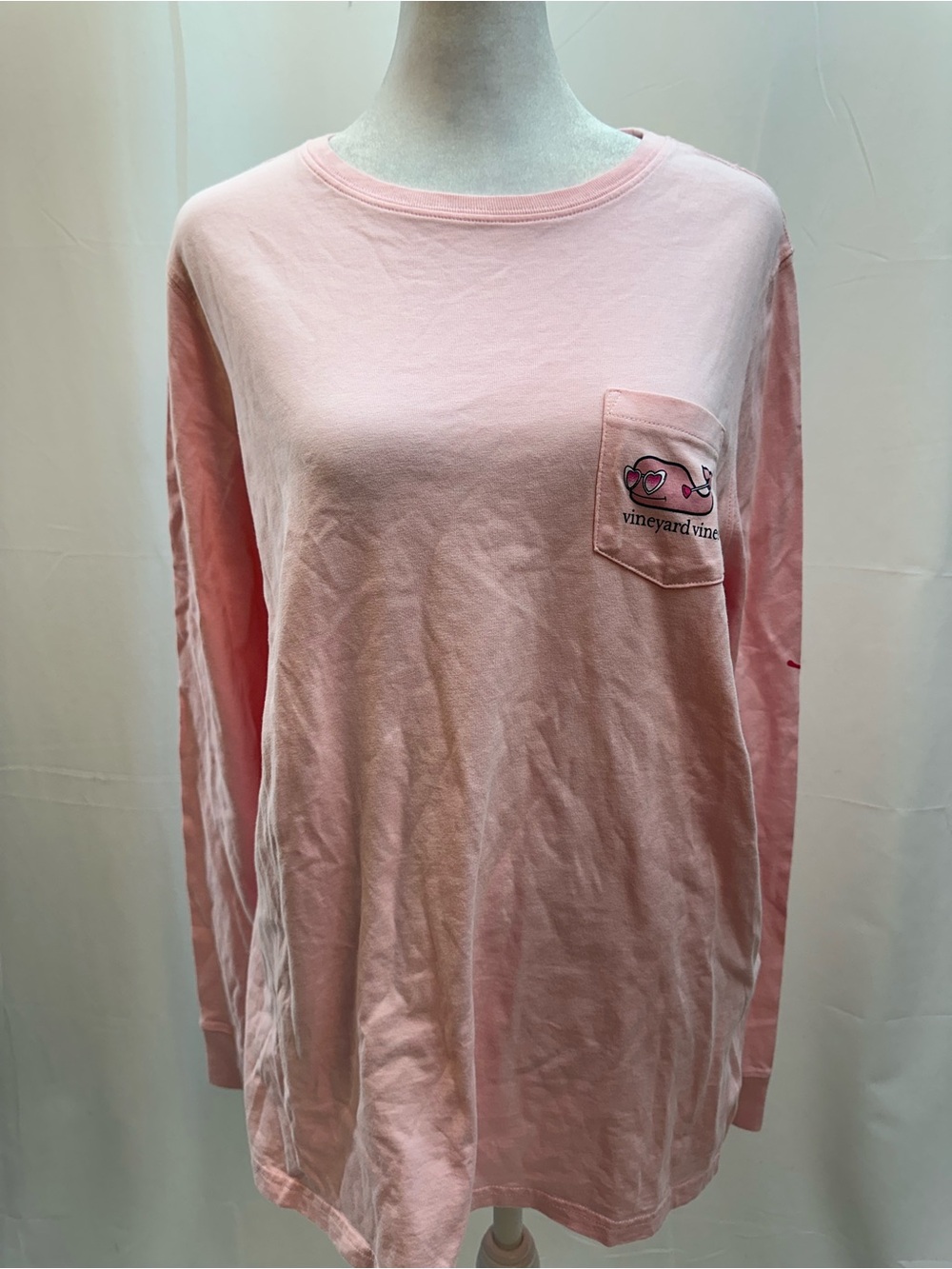 Vineyard Vines Pink Long Sleeve Top with Whale Logo “Valentine’s Day Edition L